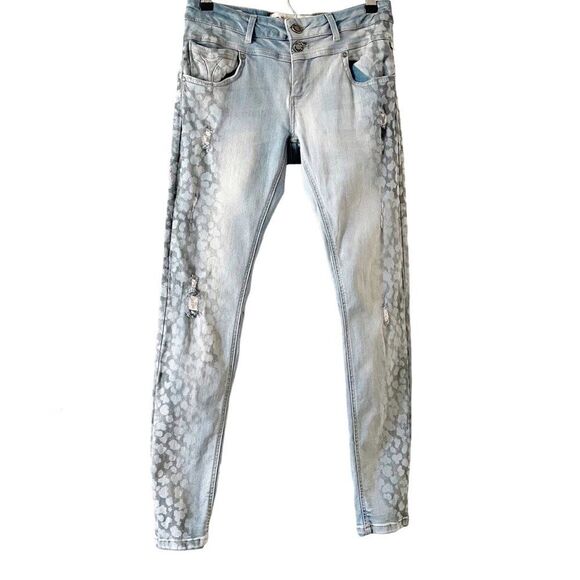 Zhrill KelamLight Wash Snake Print Distressed Stretch Skinny Jeans 28 - Picture 1 of 10